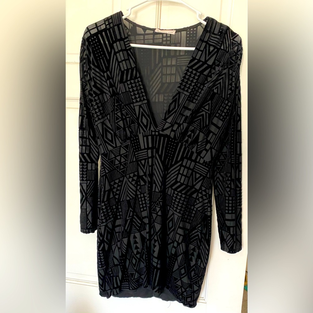 Black Velvet and Sheer long sleeve dress